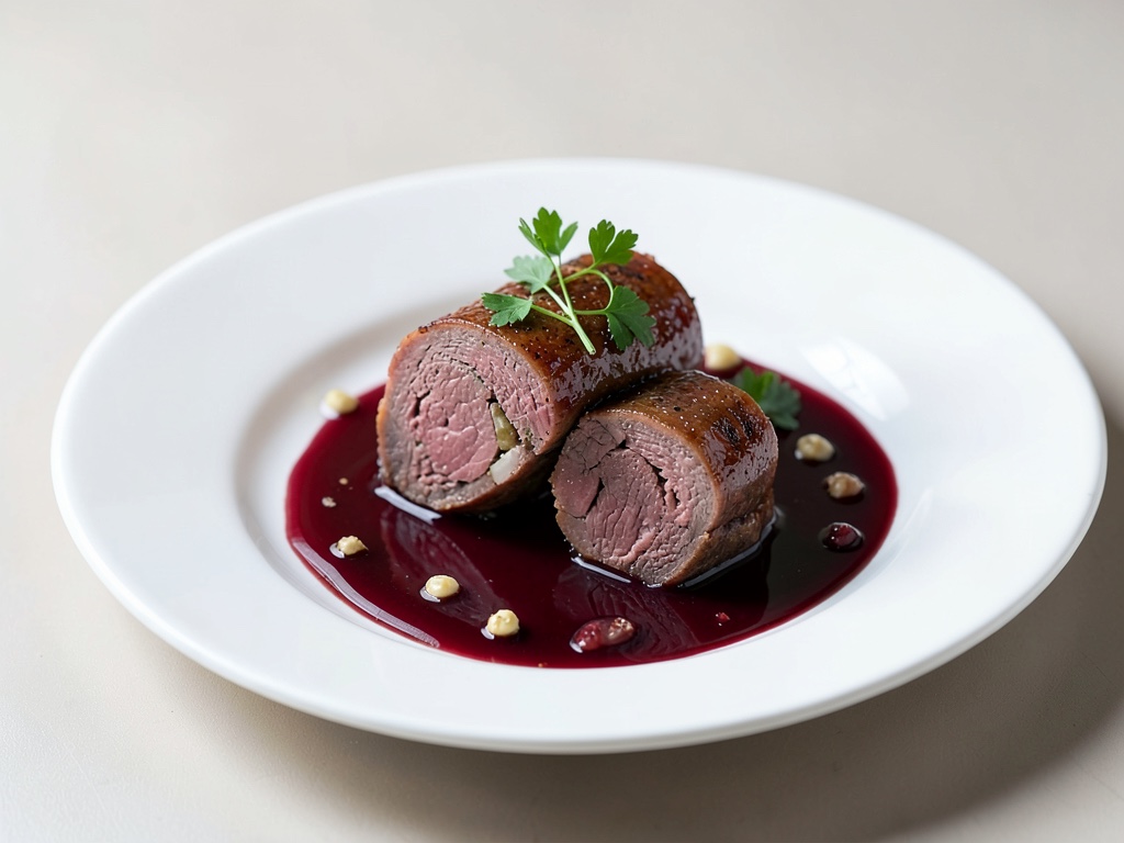 Roulades de cerf en jus au vin rouge