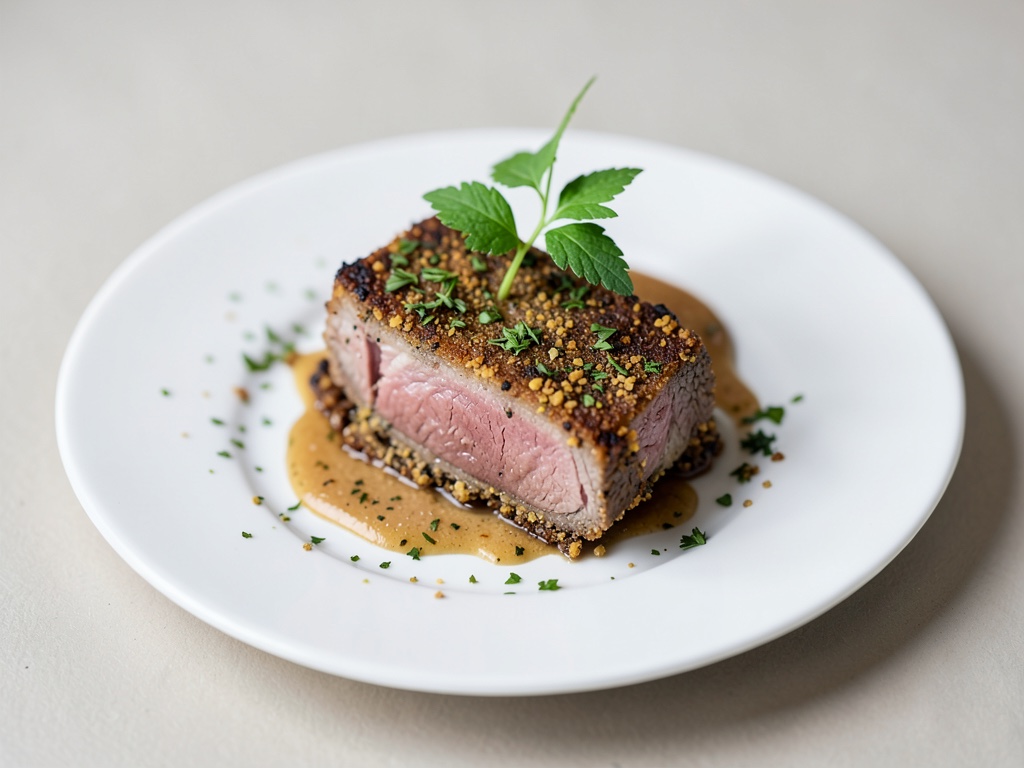 Filets de cerf tendres avec une croûte croustillante aux herbes