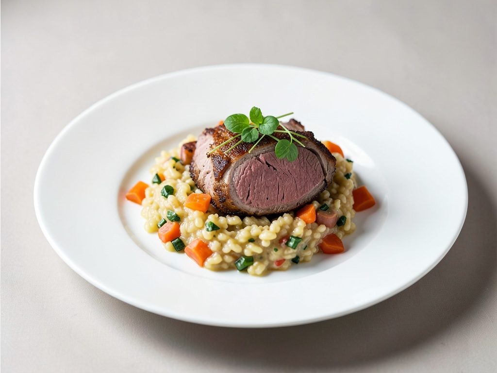 Filetto di cervo con risotto alle verdure