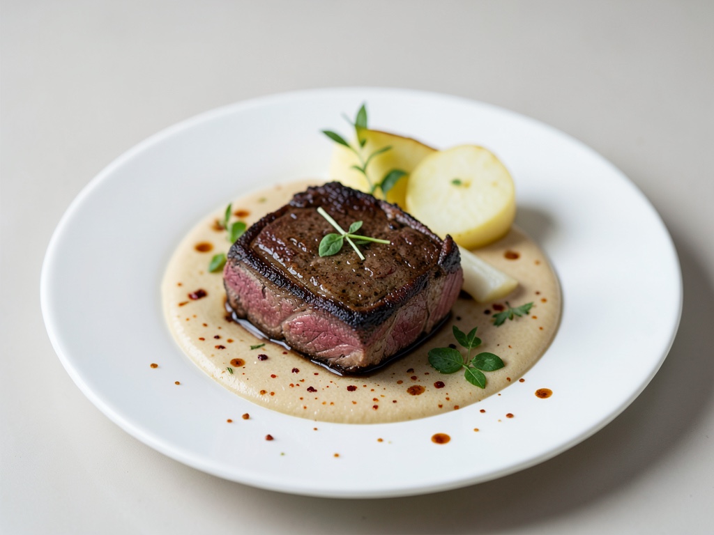 Chuletas de ciervo al horno con puré de peras