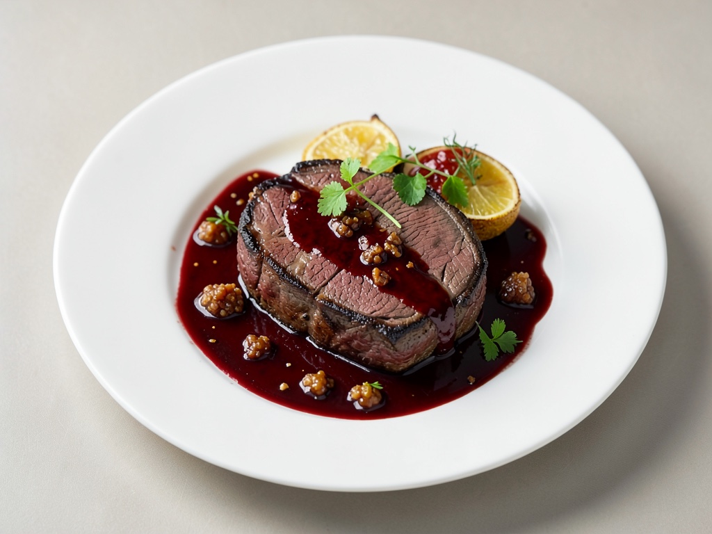 Tendres steaks de cerf en sauce feutrée aux figues et vin rouge