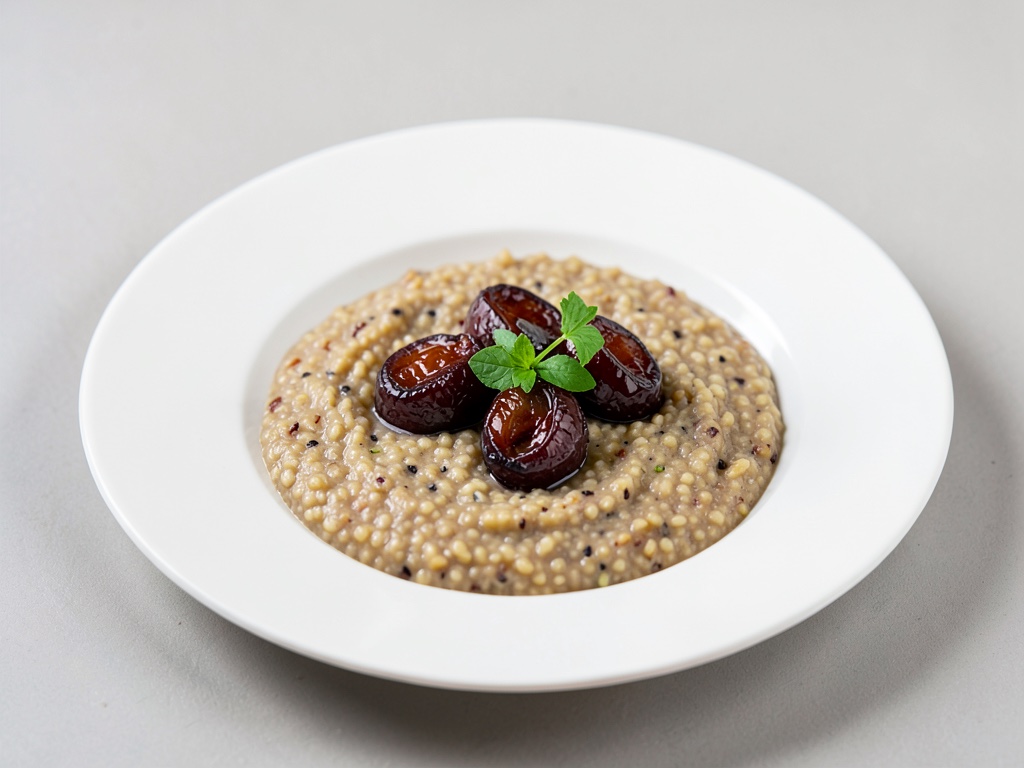 Porridge cremoso de mijo con ciruelas caramelizadas