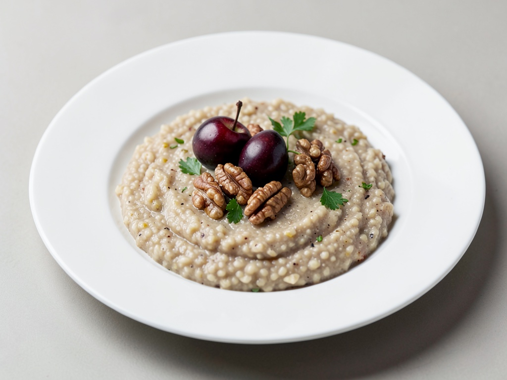 Gachas cremosas de mijo con ciruelas y nueces