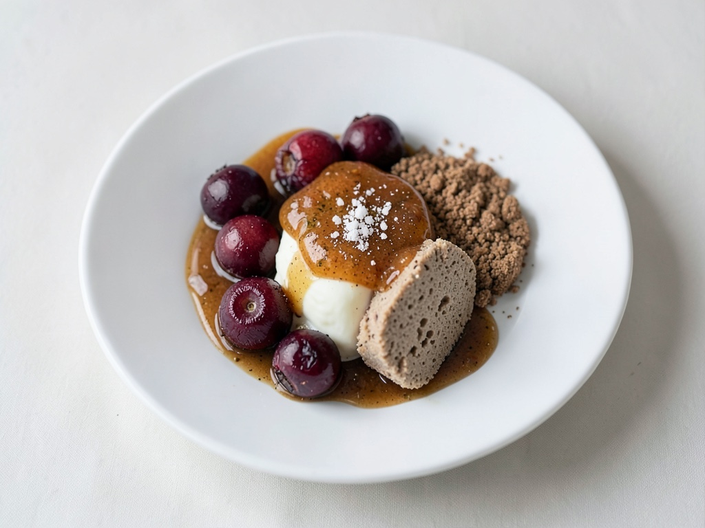 Honigkuchen mit gebratenen Erdbeeren