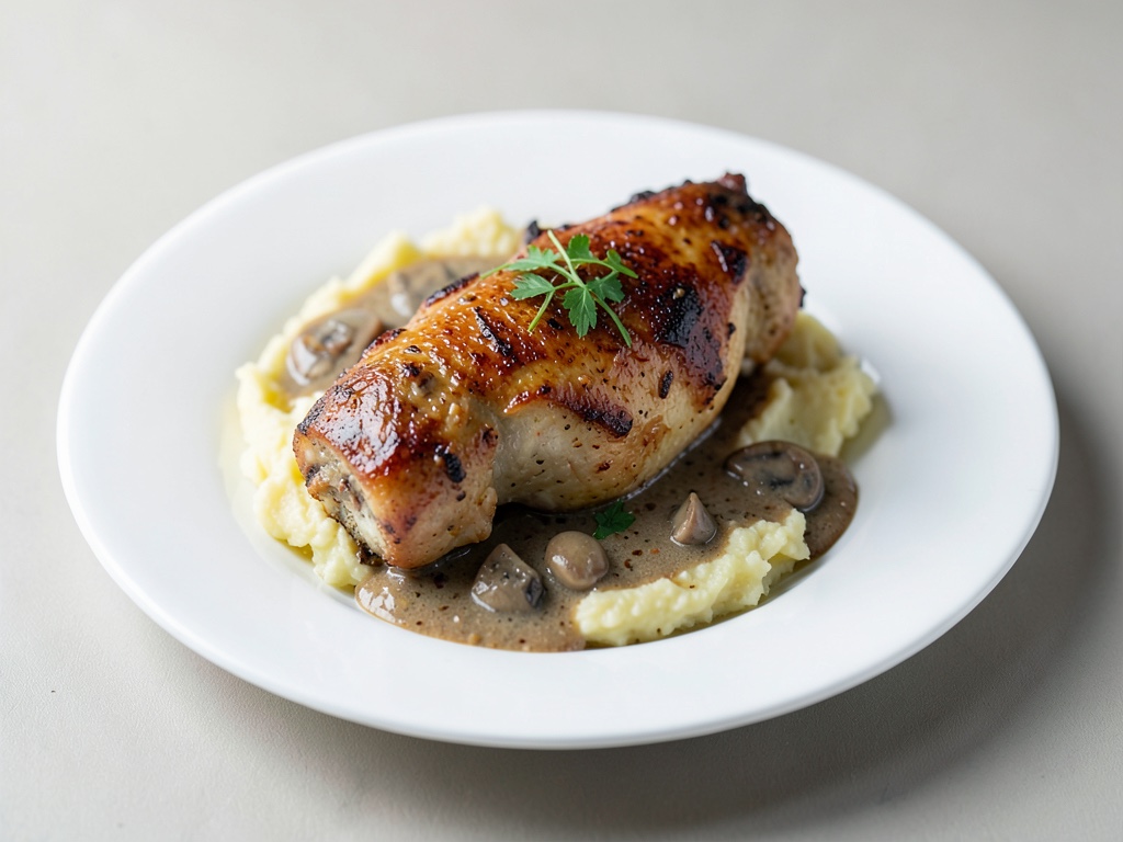 Poulet indien avec purée de pommes de terre et sauce aux champignons