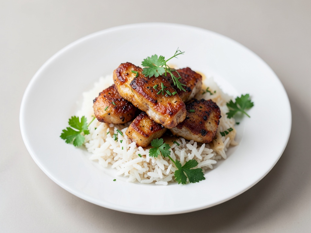 Straccetti di pollo su riso al cocco