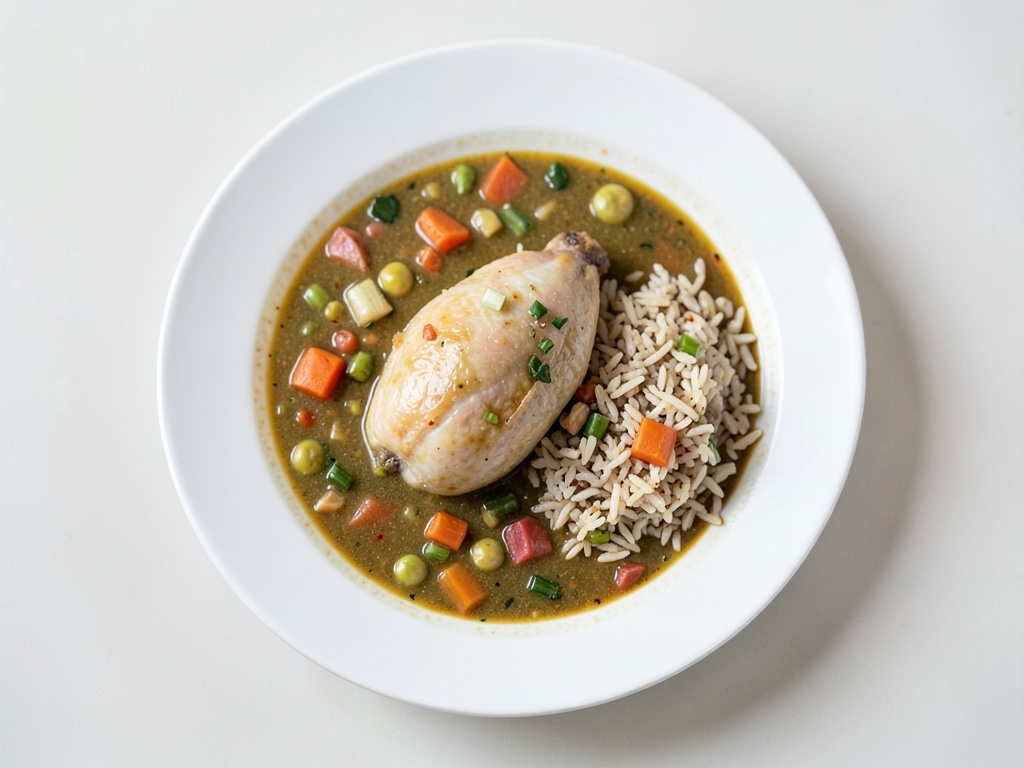 Sopa de arroz con pollo y verduras