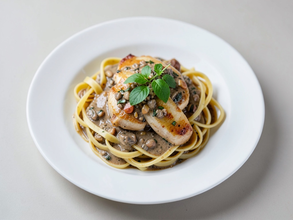 Fricassée de poulet aux nouilles larges