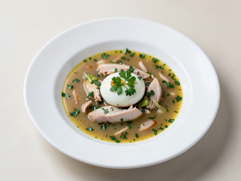 Brodo di pollo rinfrescante con uova ed erbe