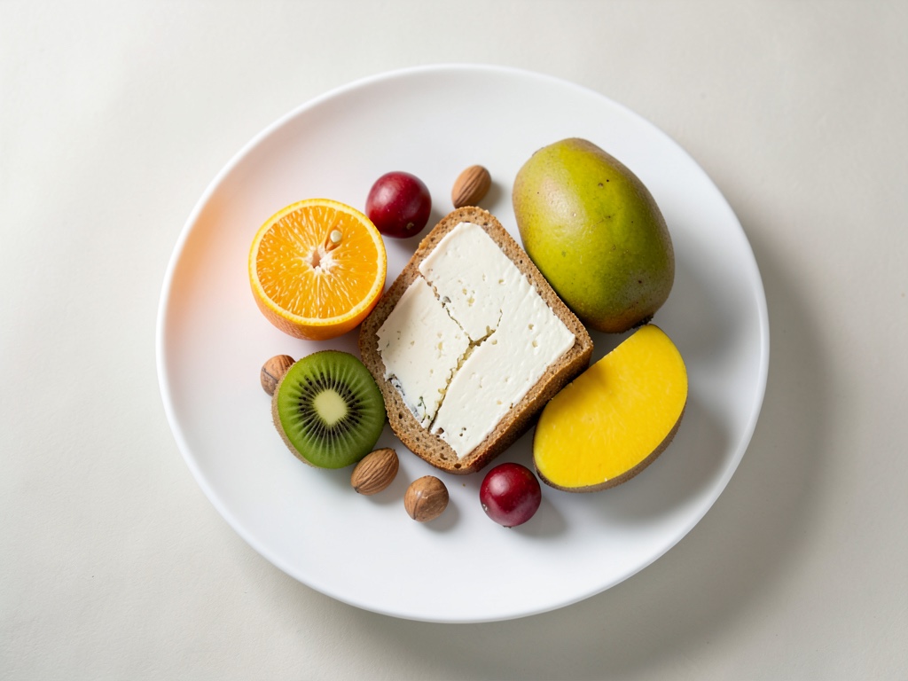 Bowl de requesón con fruta colorida y almendras