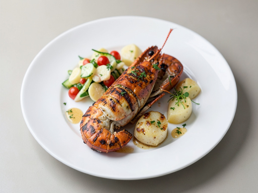 Gamberi alla griglia con insalata di patate