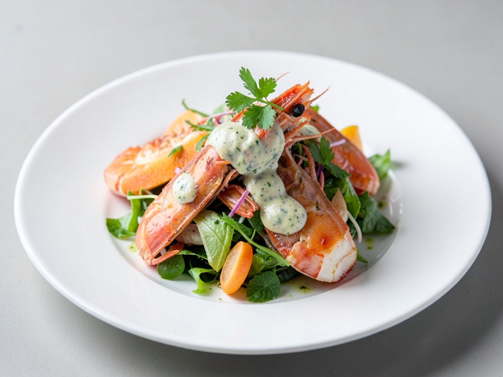 Fresco insalata di aragosta e papaya con dressing al lime