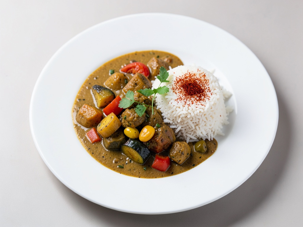 Curry aromatico di verdure con riso allo zafferano