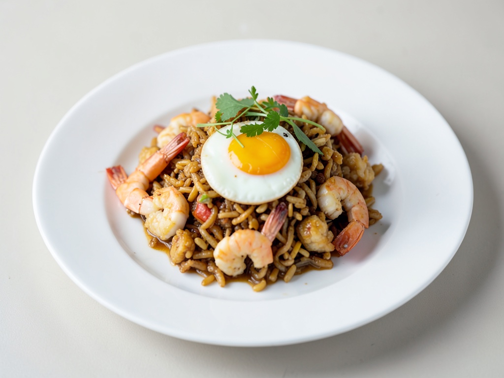 Nasi Goreng croccante con uova e gamberi