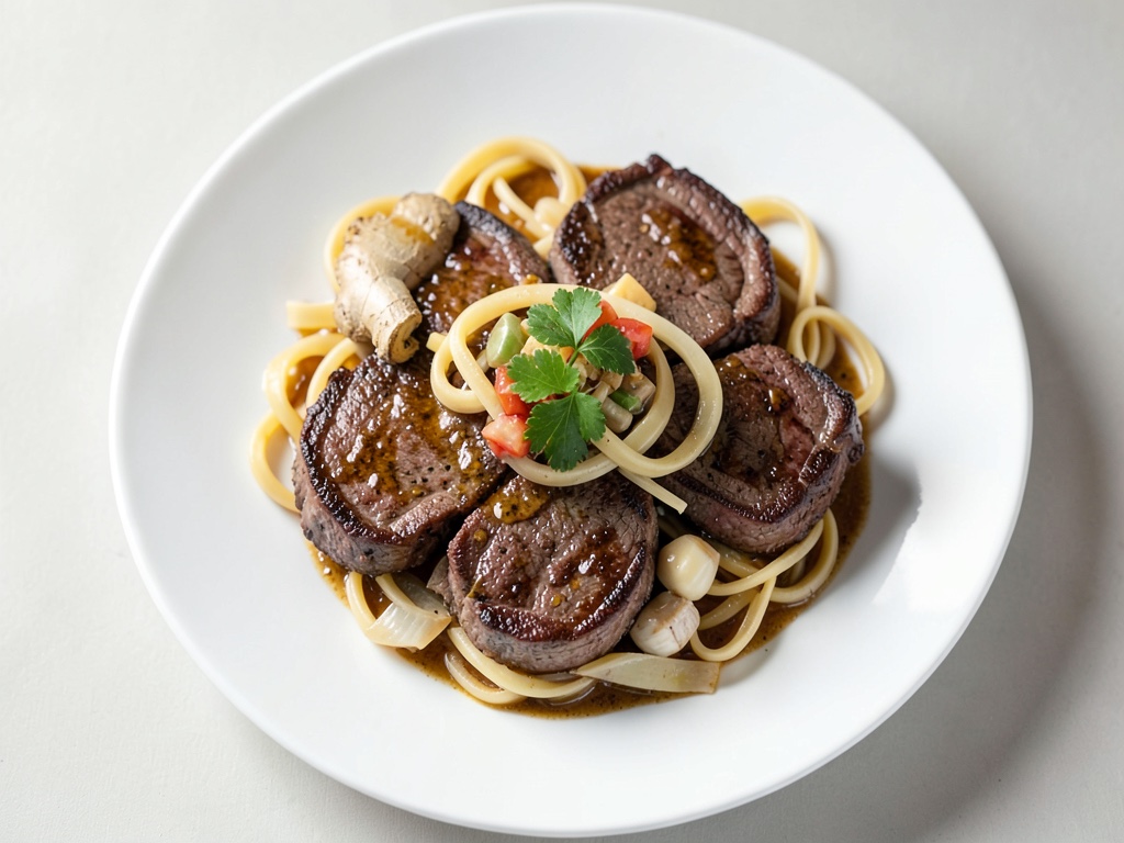 Ingwer-Rindfleisch mit Nudeln