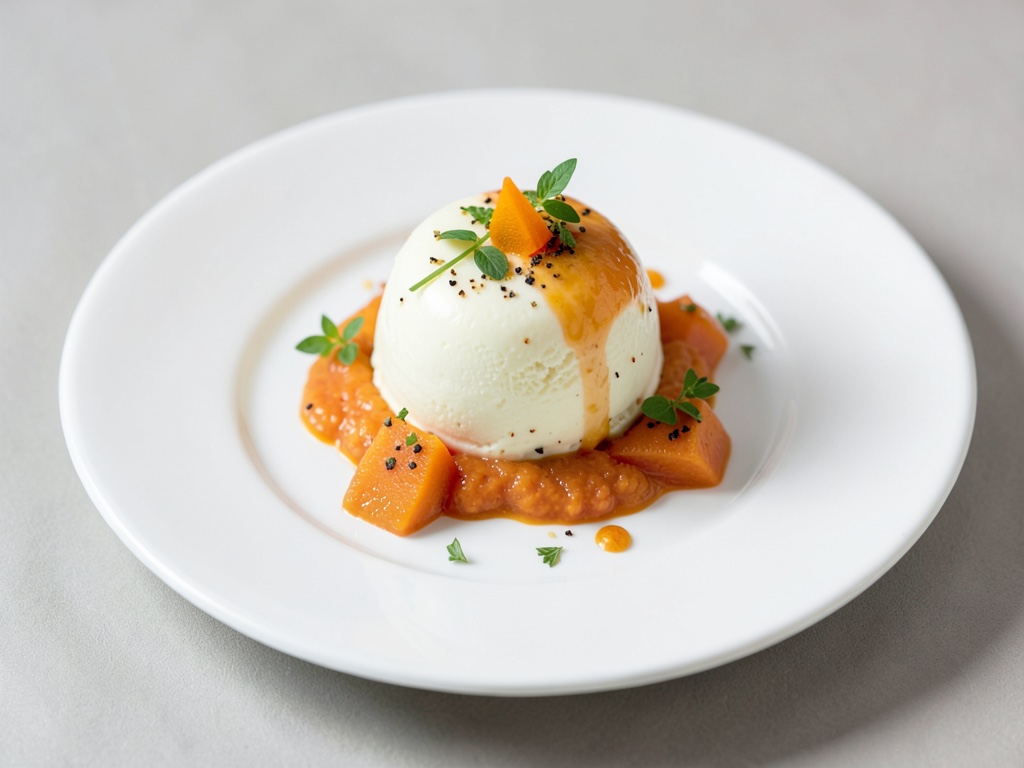 Frisches Ingwer-Zitrus-Eis mit Papaya-Kompott