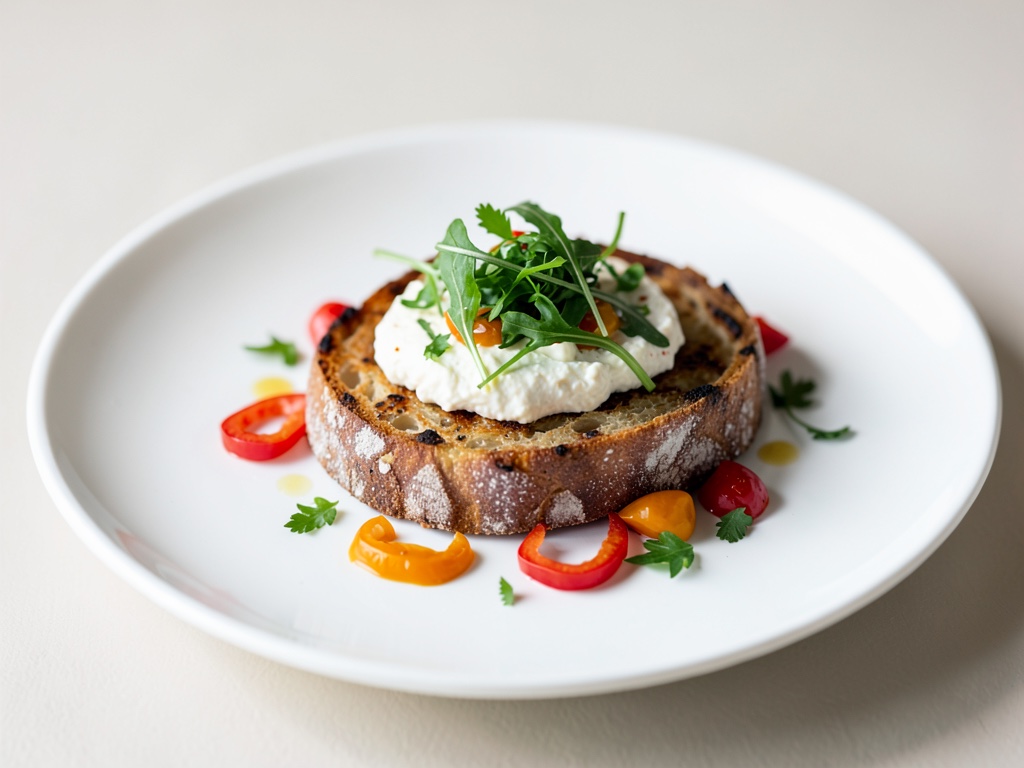 Gegrillte Ciabatta mit Ziegenfrischkäse, Rucola und Paprika