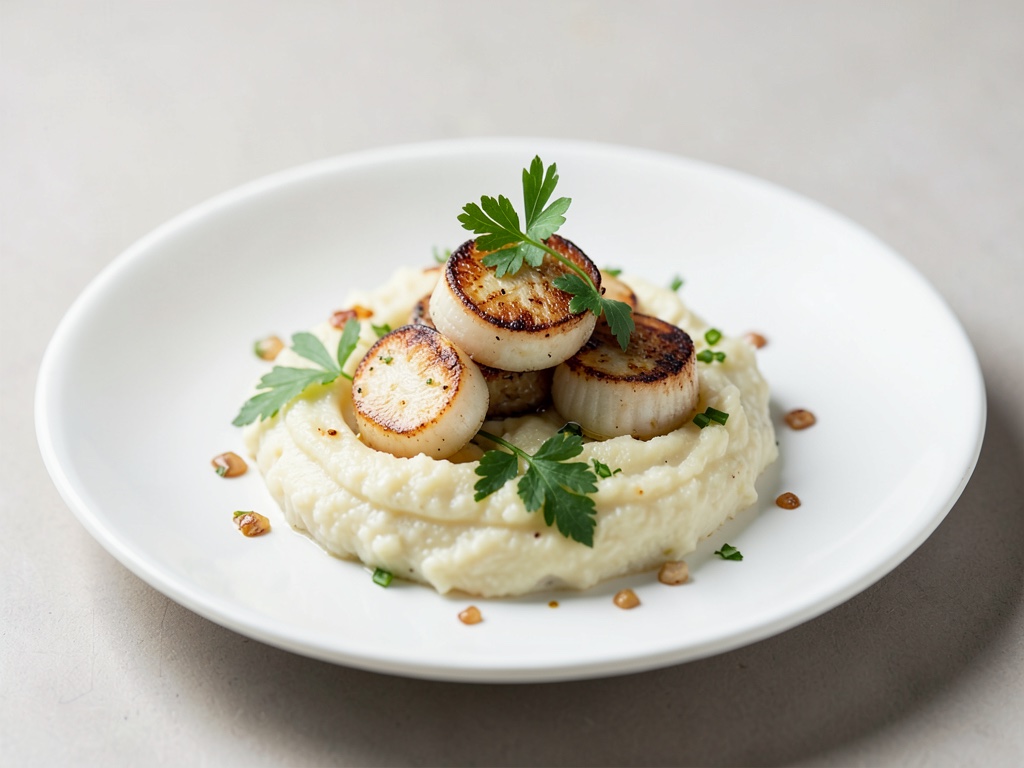 Gamberi di mare fritti su purè di patate cremoso