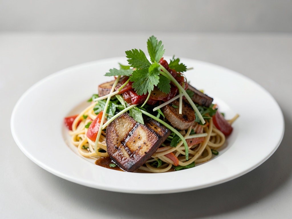 Japanischer Nudelsalat mit gegrilltem Tofu