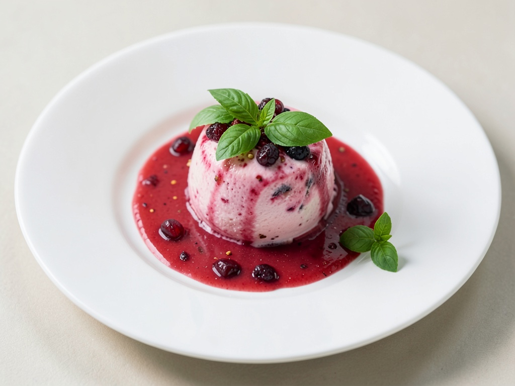 Helado de yogur y fresas con albahaca fresca