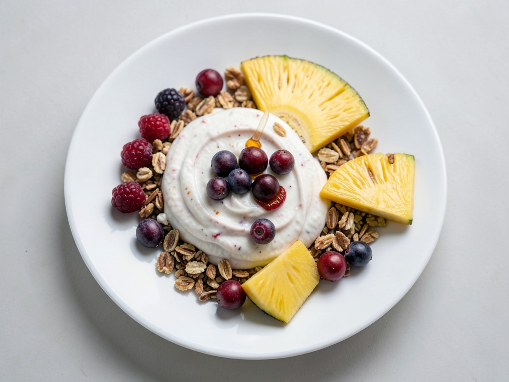 Vaso de yogur y muesli frutal