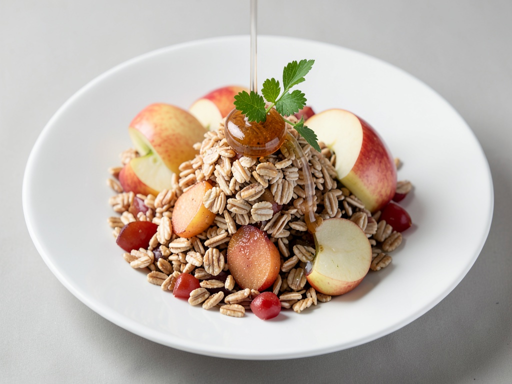 Avena crujiente con manzanas frescas y miel