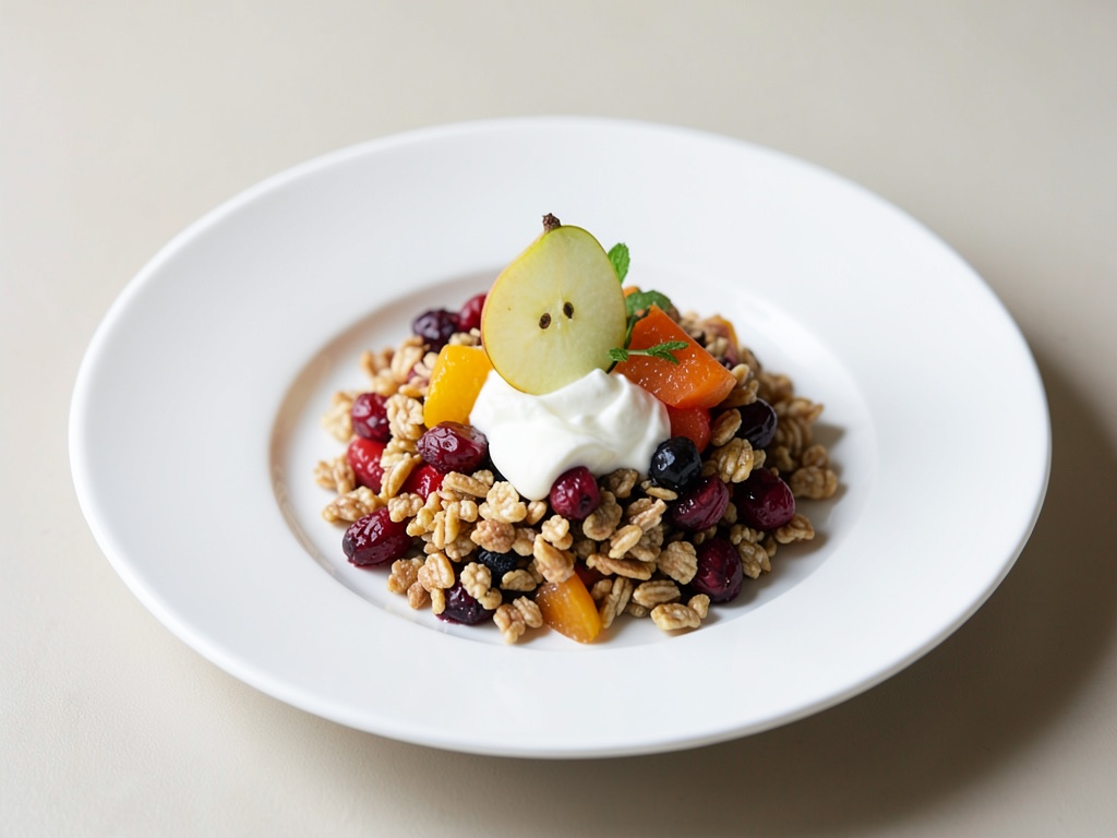 Muesli frutal con pera y yogur