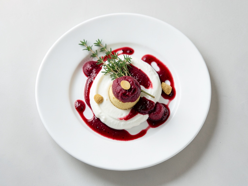 Joghurt-Sahne-Mousse mit Rhabarber-Orangen-Granita