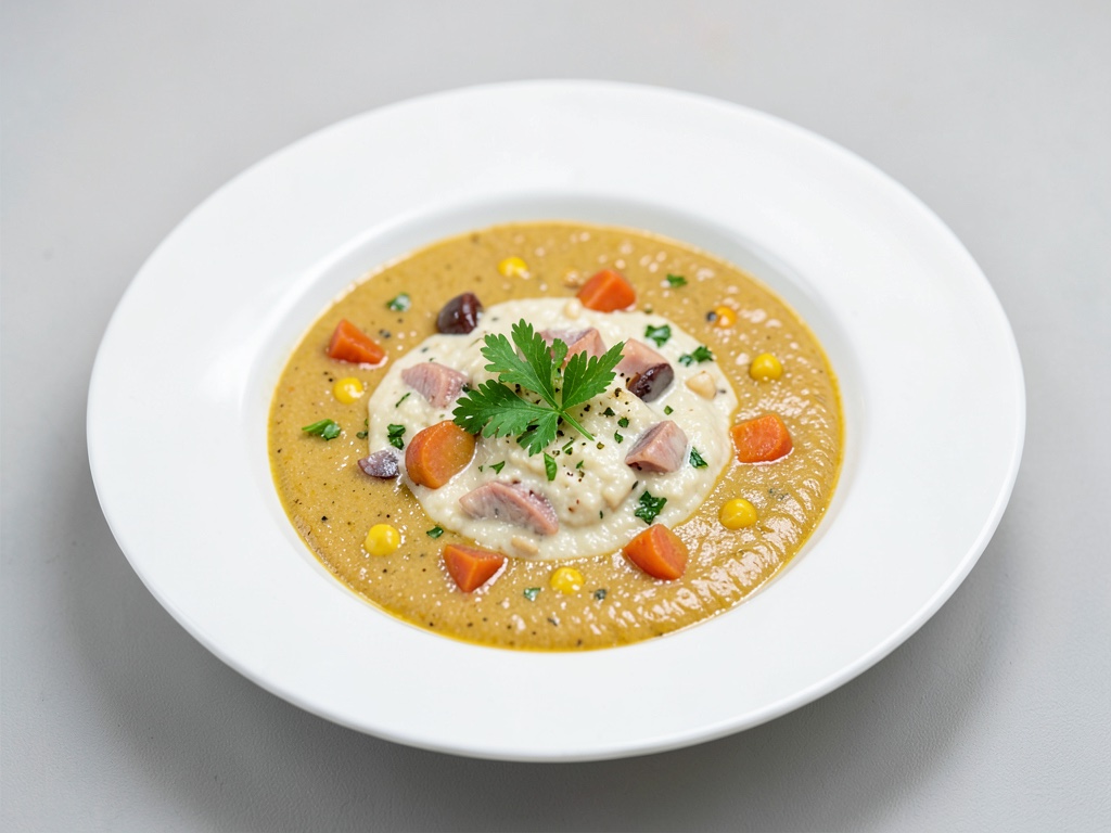 Sopa cremosa de bacalao y calabaza