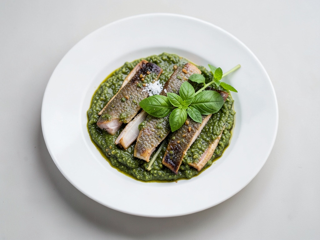 Rôti de cabillaud grillé avec dip au basilic frais
