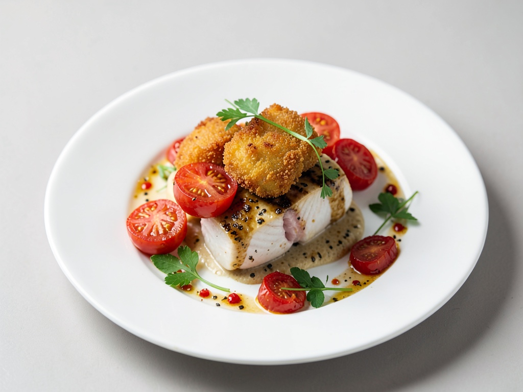 Tomate fritte croccanti con merluzzo al vapore