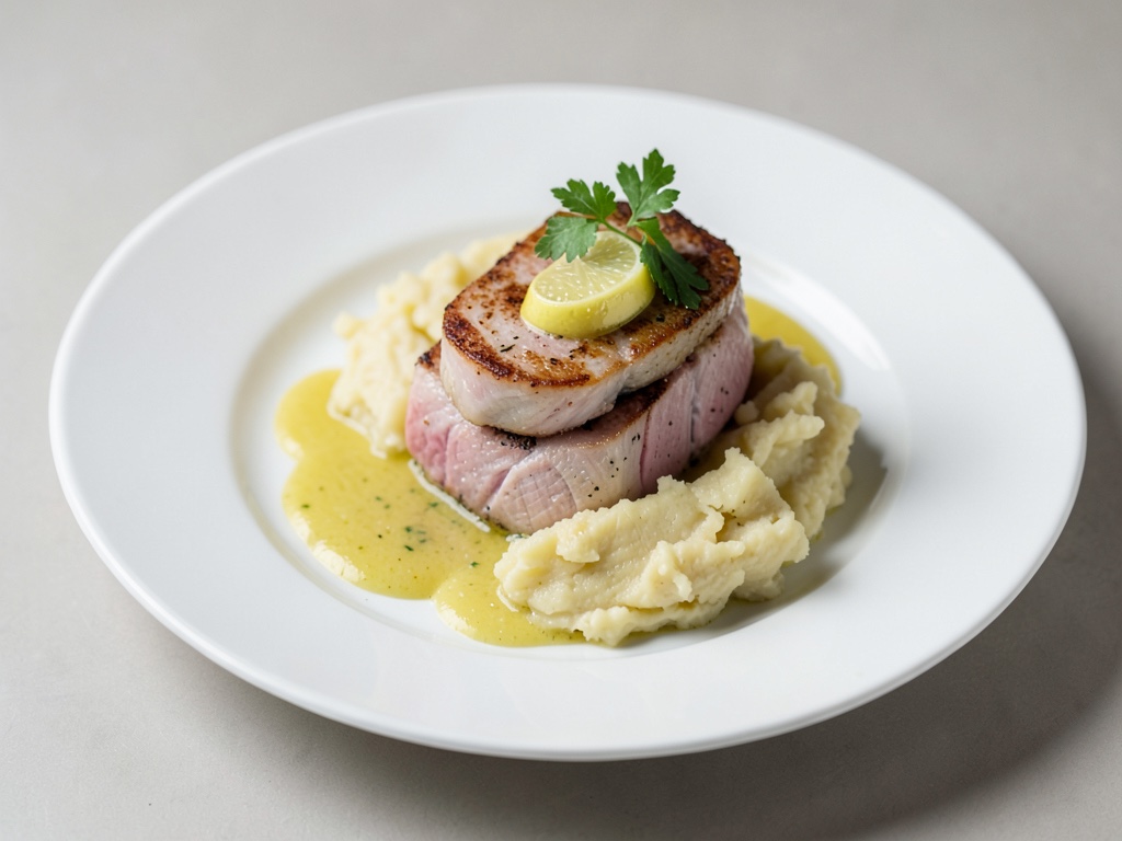 Merluzzo con purè di patate e salsa al limone