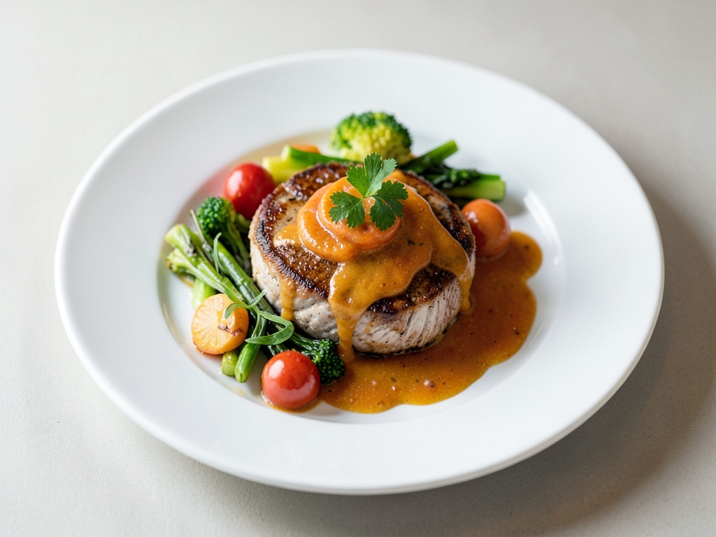 Merluzzo con salsa d'arancia e verdure