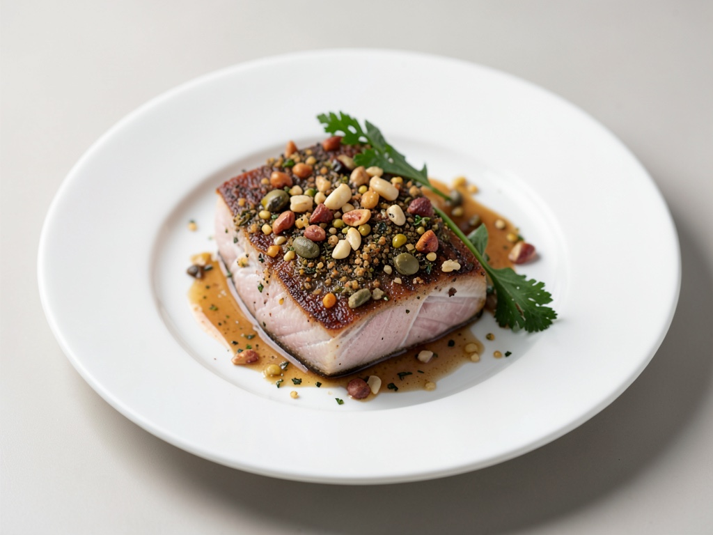 Filetto di merluzzo con crosta di noci e olive