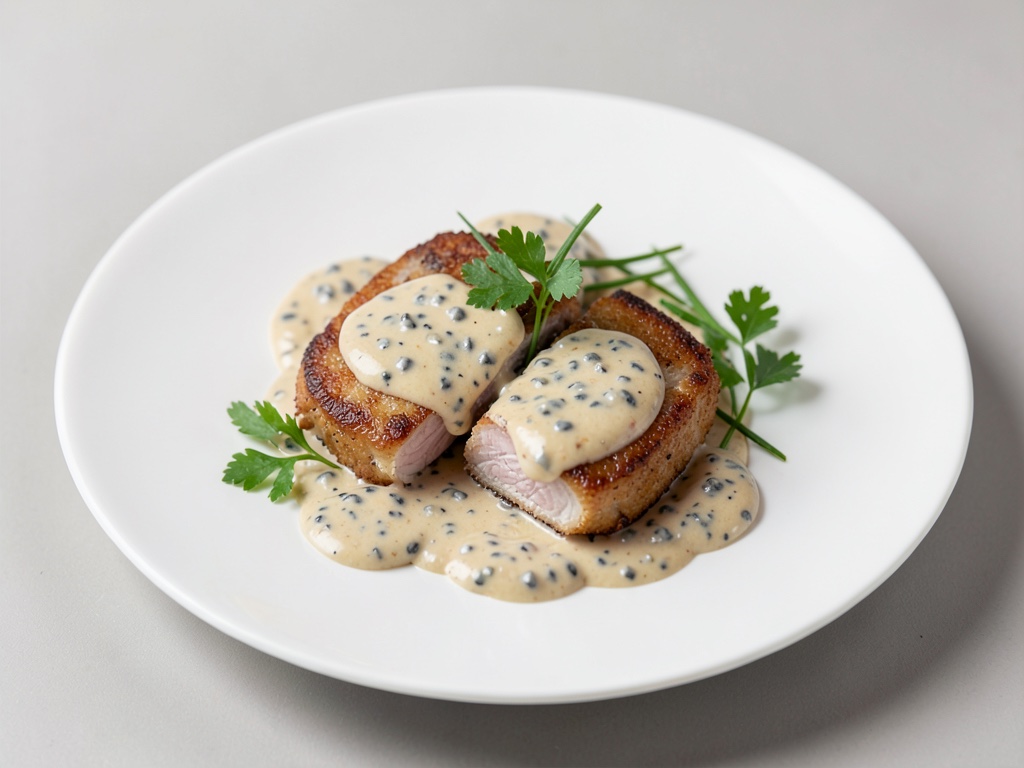 Cotolette di merluzzo in salsa al caviale cremosa