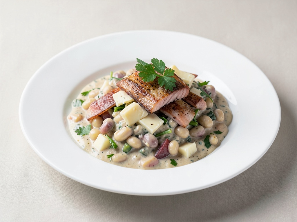 Insalata cremosa di fagioli con aringa affumicata e formaggio