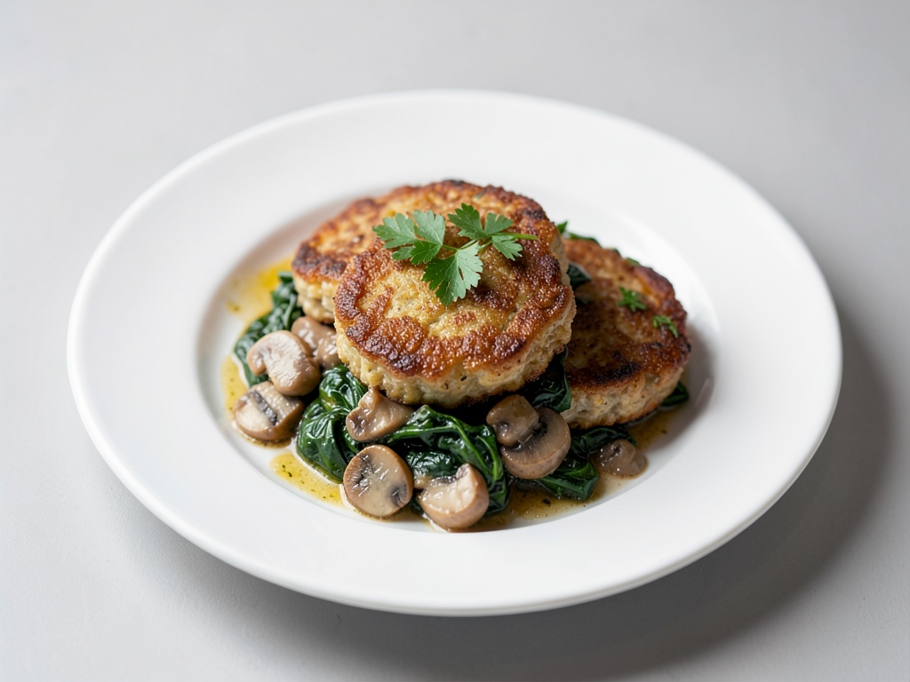 Polpette di formaggio croccanti con funghi e spinaci