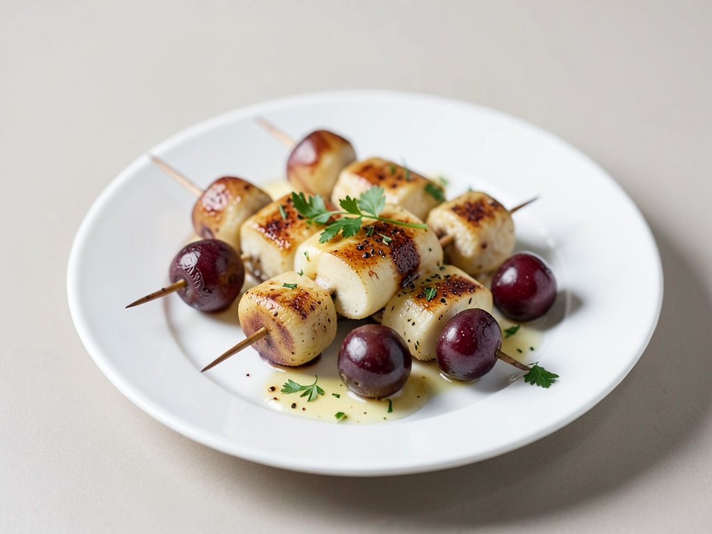 Brochetas de queso y uvas