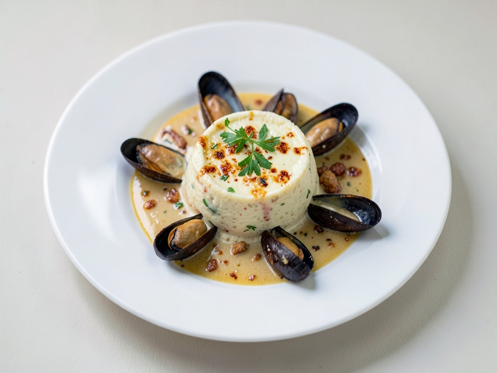 Fonduta al formaggio con cozze