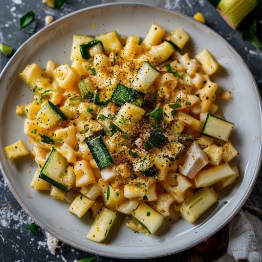 Maccheroni al formaggio croccanti con zucchine