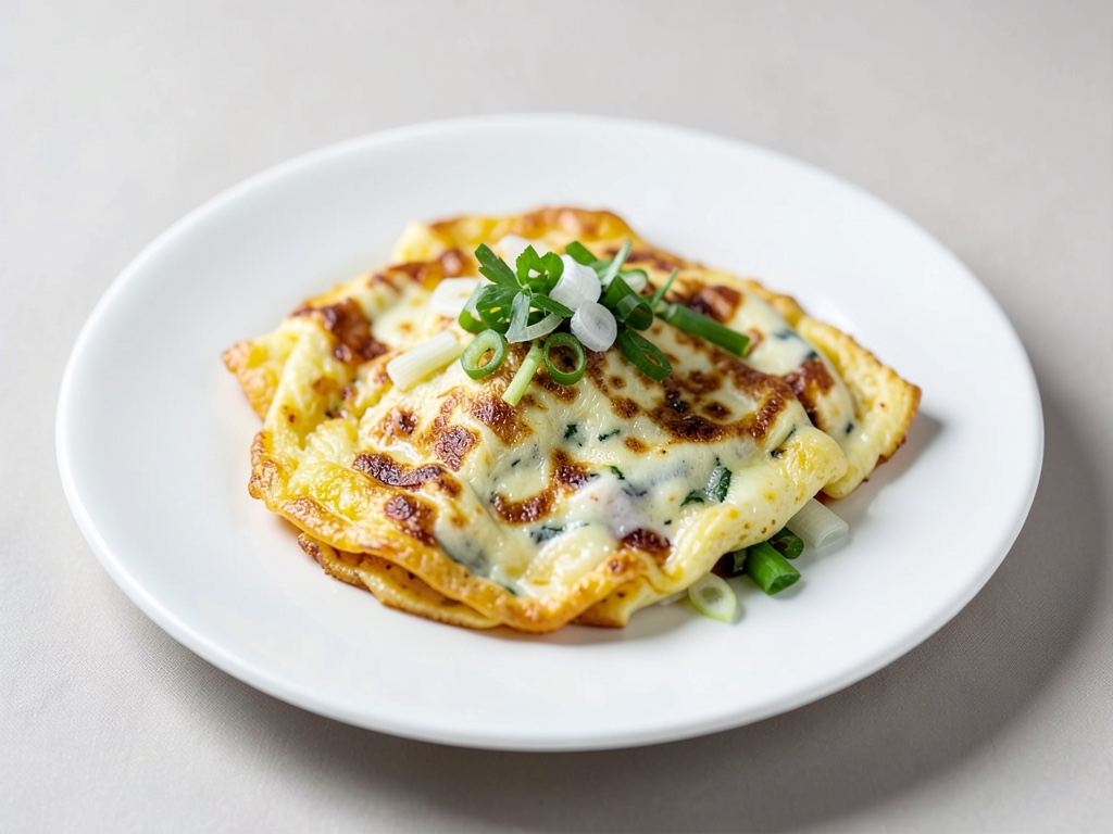 Omelet au fromage moelleux aux oignons de printemps