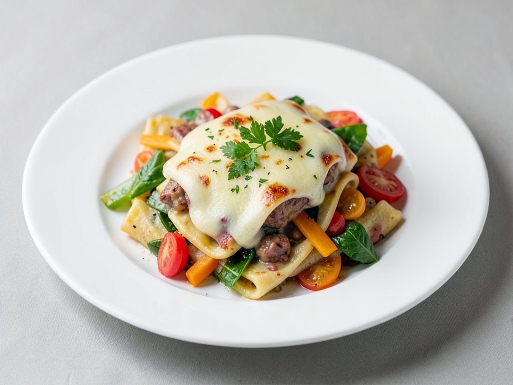 Spätzle al forno con formaggio e verdure miste