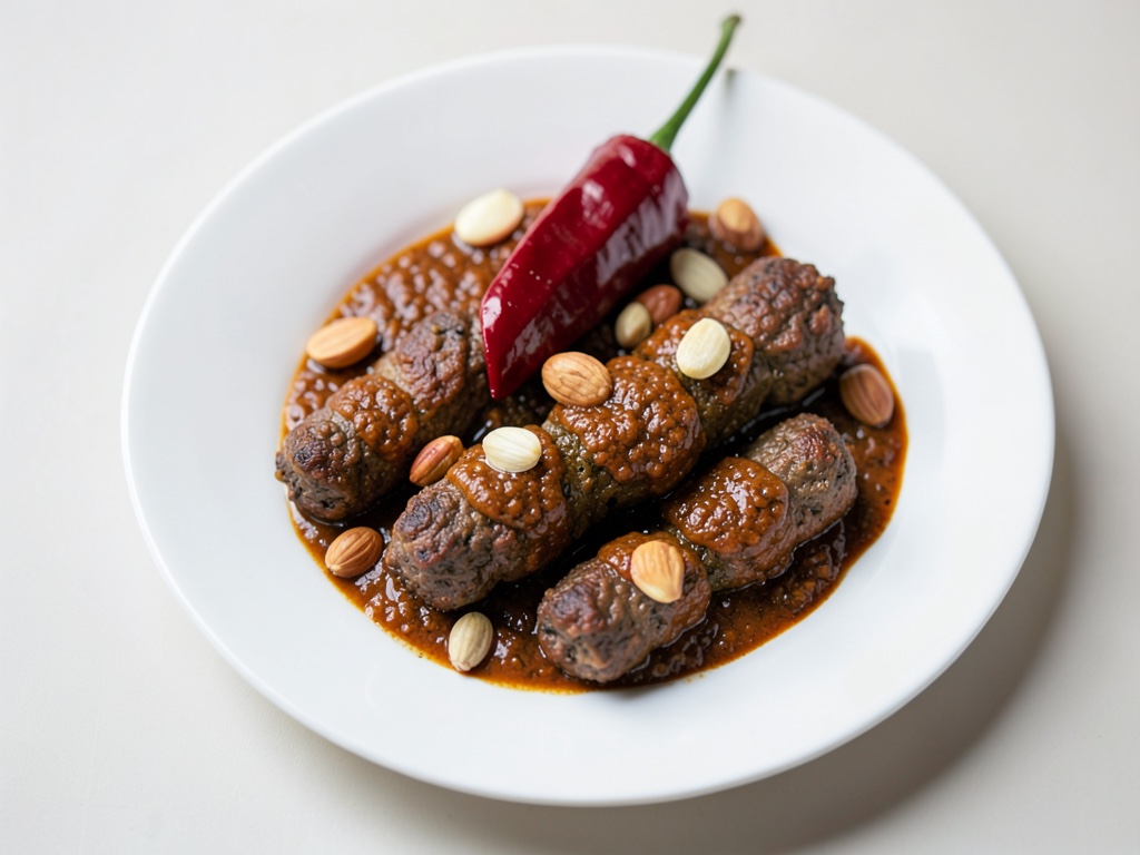 Kafta-kebabs con dip de Muhammara