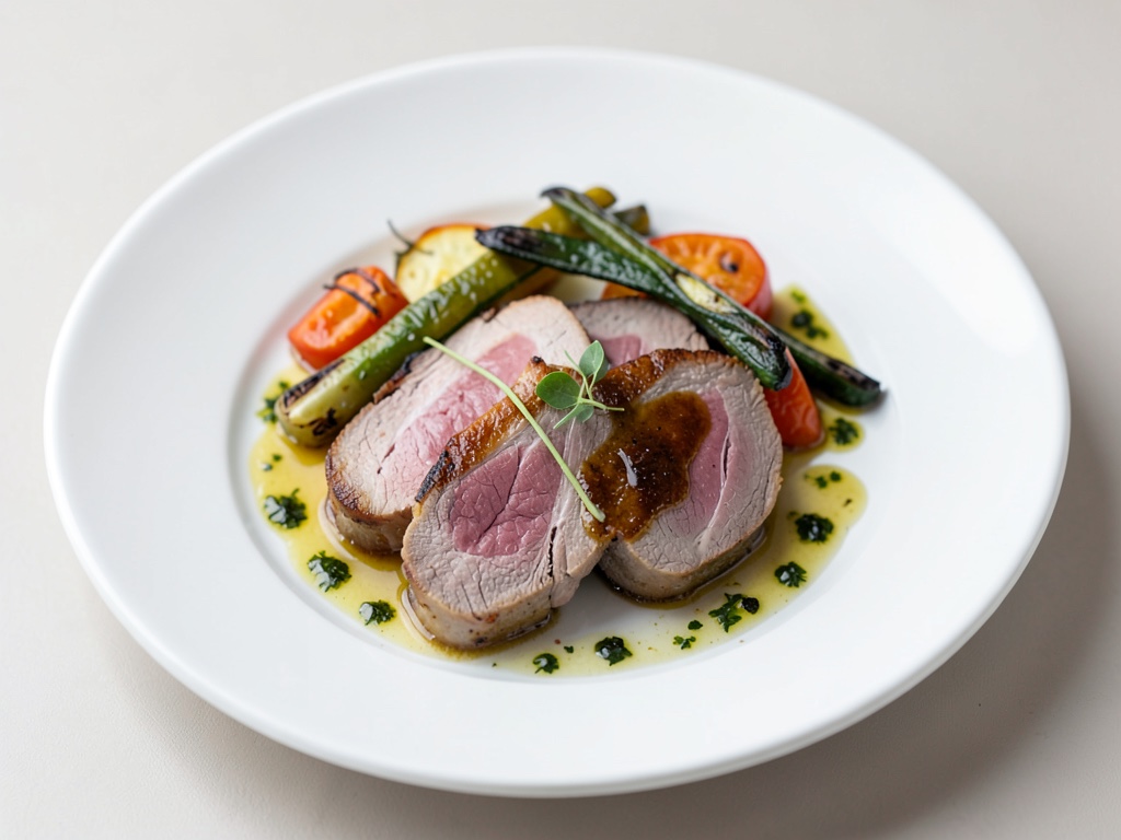 Fines filets de veau avec légumes grillés et vinaigrette