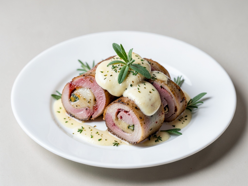 Kalbsschnitzel-Röllchen mit Käse und Salbei