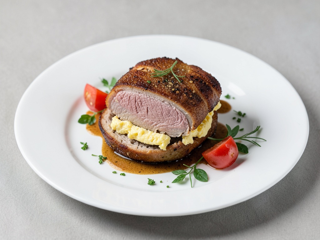 Rôti de veau farci au mélange chapelure-œufs