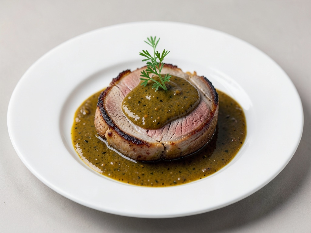 Zarter Kalbsbraten mit safranhaltiger Oliven-Sauce