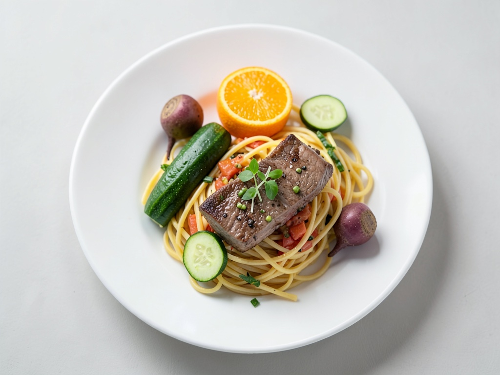 Kalbshackbraten auf Nudeln mit Gemüse