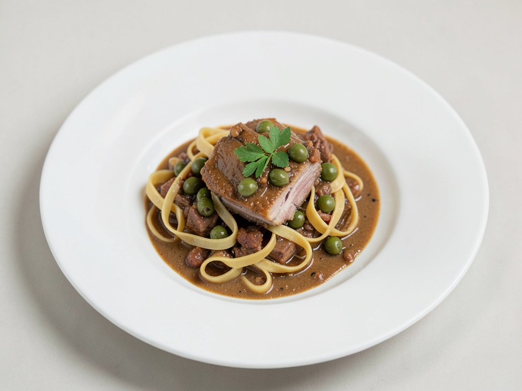 Kalbsgulasch mit Kapern und Bandnudeln