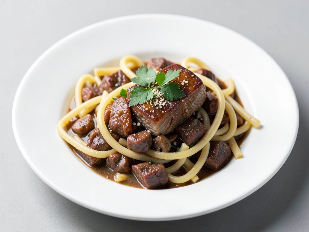 Zartes Kalbfleisch-Gulasch mit Nudeln